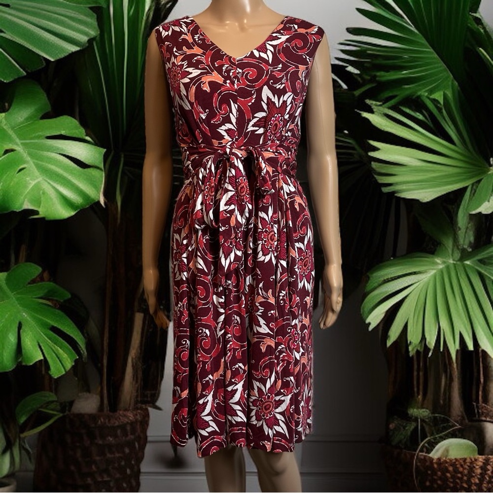 Ann Taylor LOFT Floral Boho Tie Waist V Neck Tank Dress FLAW